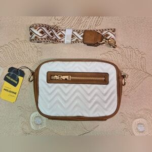 🪻3/$25 Molshine New With Tag White Quilted Crossbody Bag with Tan Trim